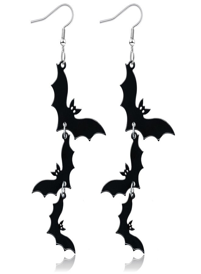Mintolex Acrylic Halloween Earrings Black Skull Bat Drop Dangle Earrings for Women Fun Cute Spooky Halloween Holiday Costume Jewelry, Bat - Image 1